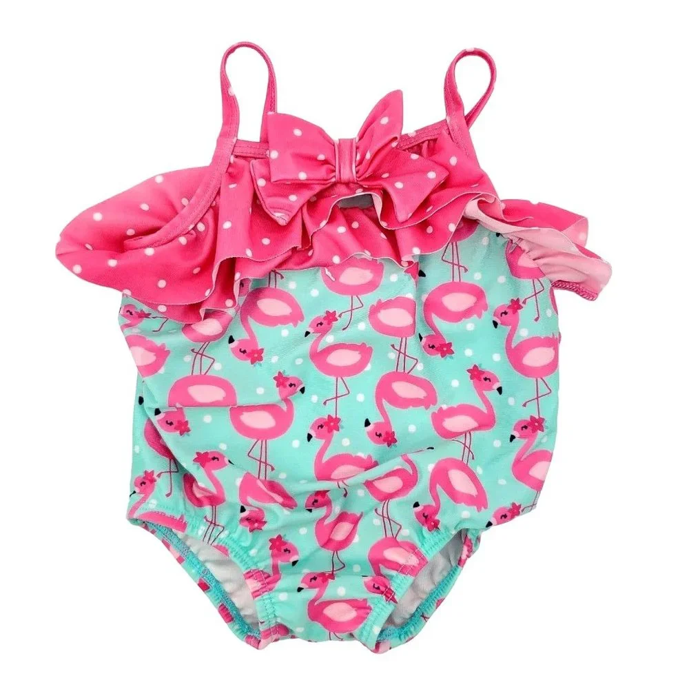 New GYMBOREE Swimwear One-Piece Ruffle Pink Flamingo Bathingsuit